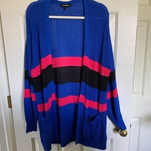 Express Striped Open Cardigan with Pockets
